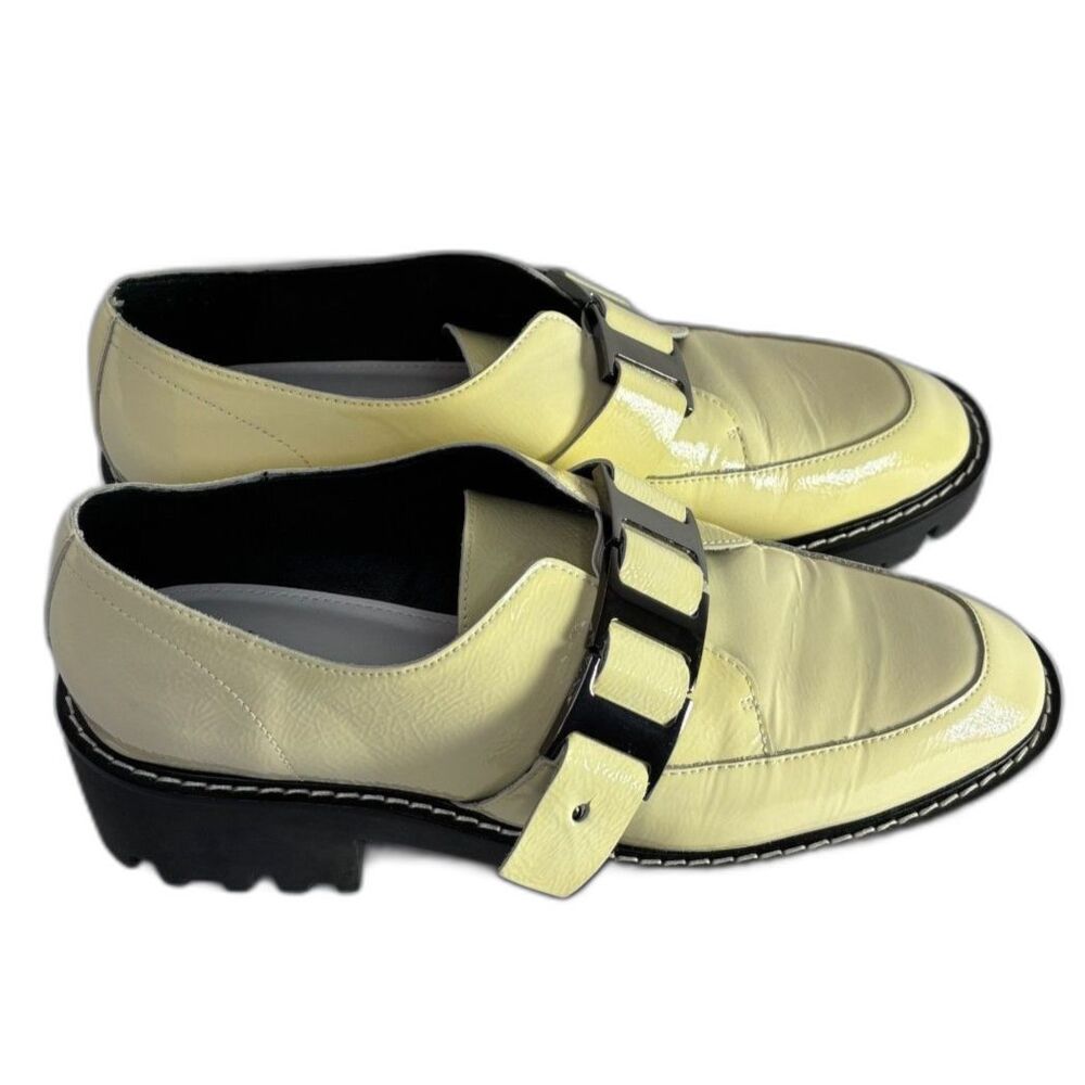 Donald J. Pliner Eames Off White Patent Leather Buckle Platform Loafer Shoes - Picture 5 of 8